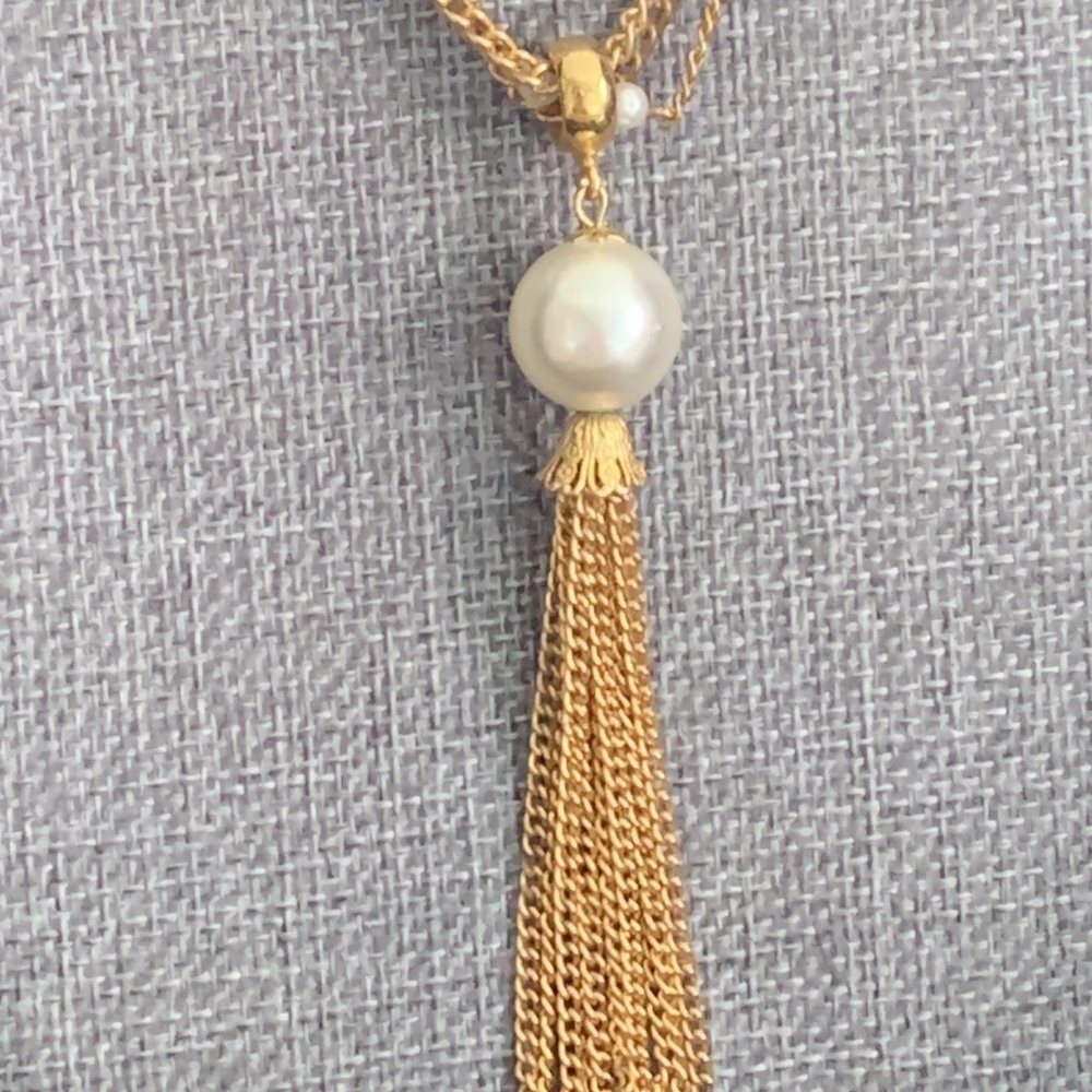 Two Gold Tone Necklaces - faux pearl & Adjustable Necklace‎ - Picture 3 of 8